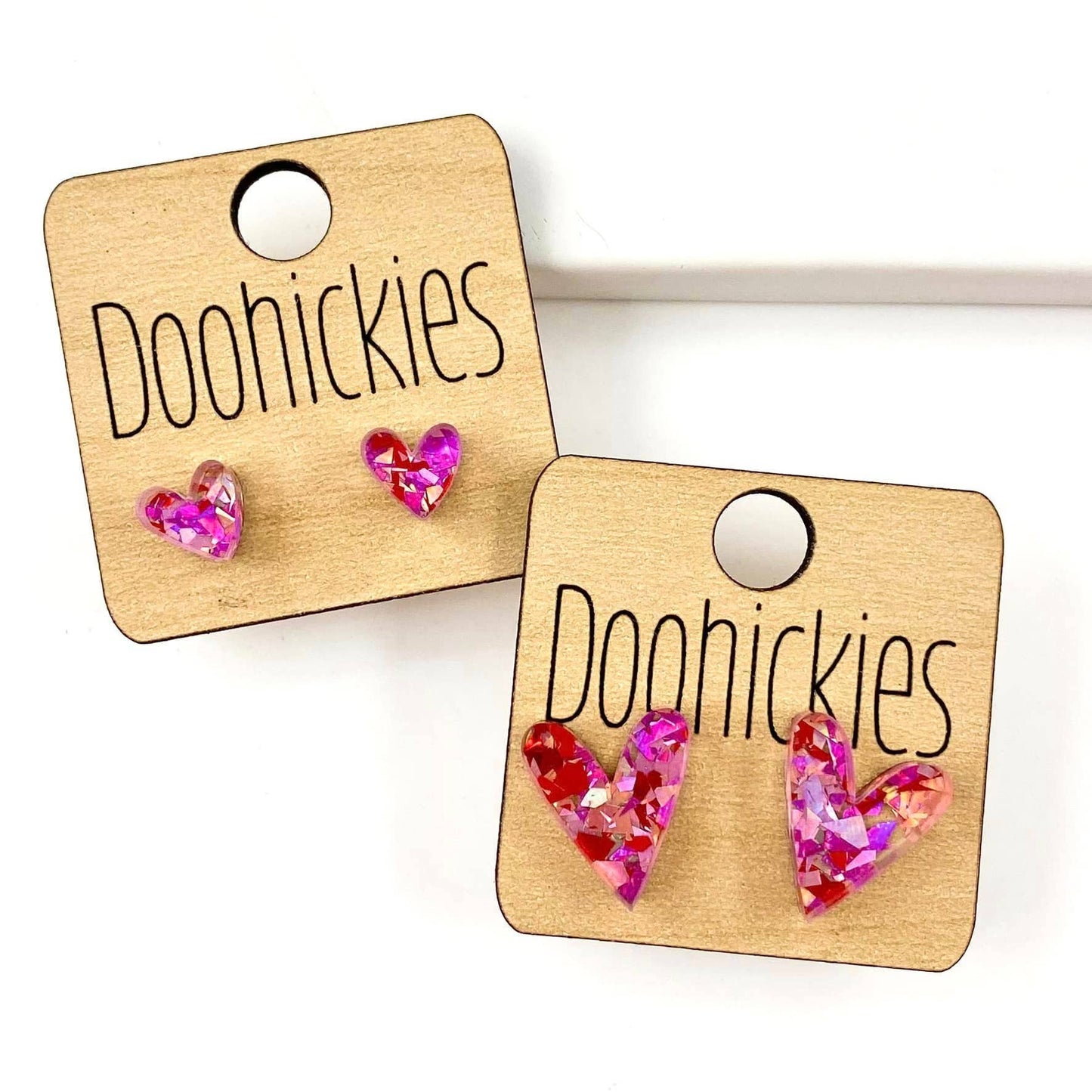 Sweetheart Chunky Confetti Valentine Heart Stud Earrings - 2 Size Options: 16mm Doohickie