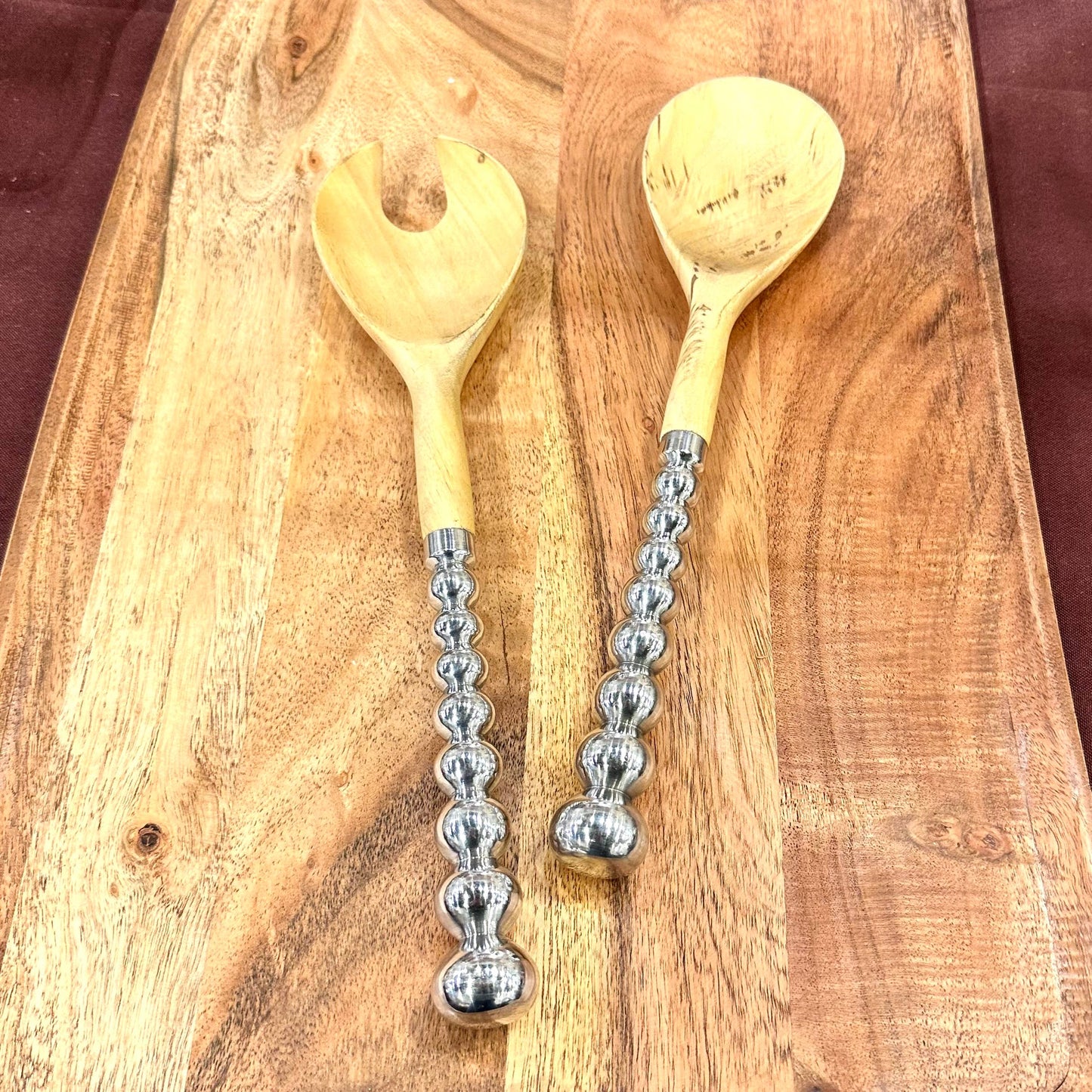 Beaded Wood Salad Servers
