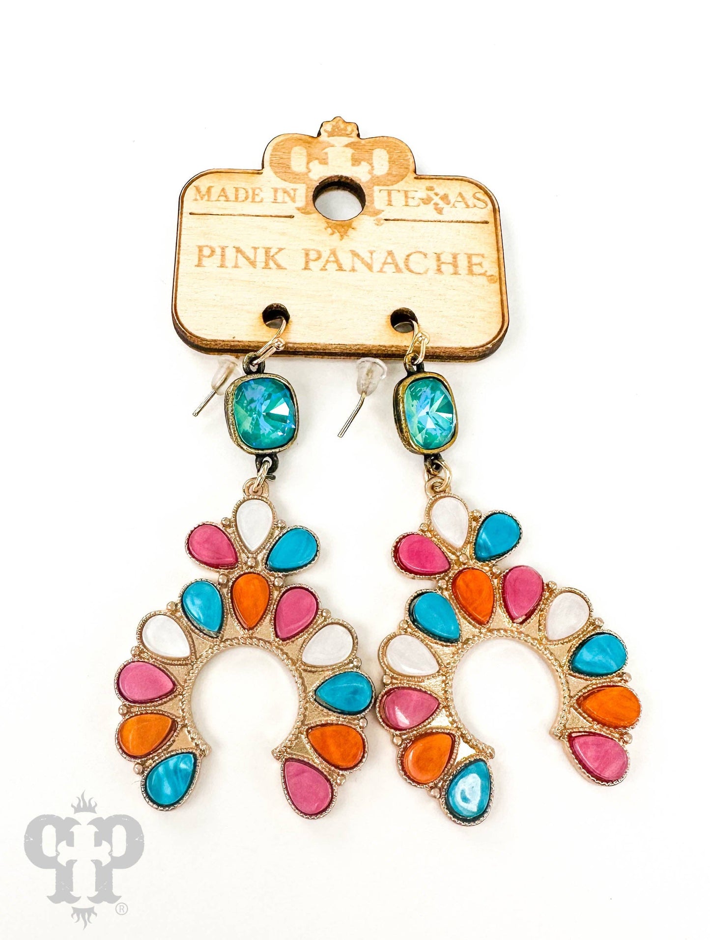 Squash blossom earring with Austrian crystal: Pink, White, or Multi Color PP