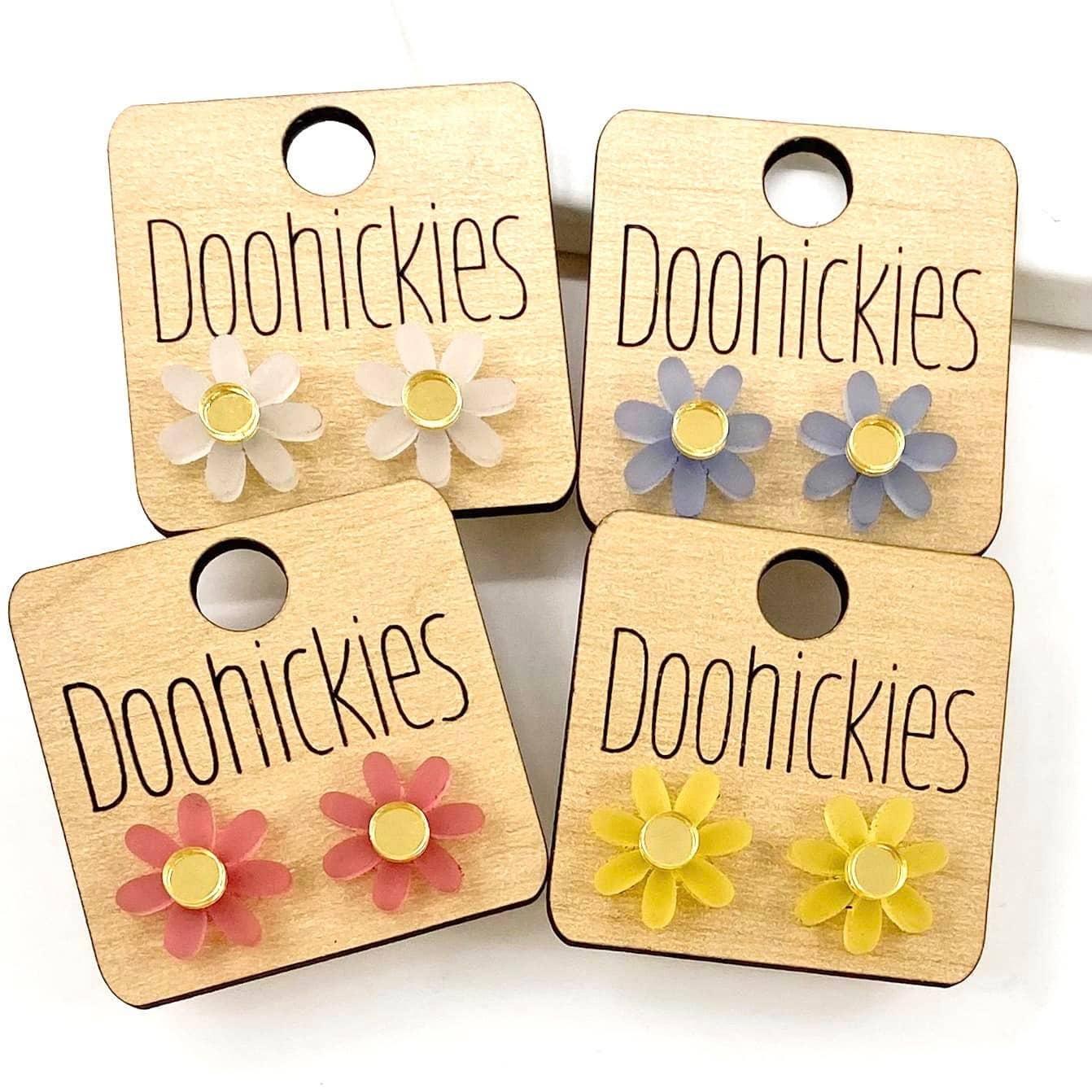 Frosted Daisy Studs - Spring Earrings: Pink Doohickie