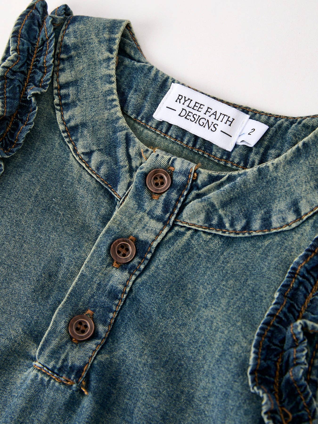 (Pre-order)Vintage Denim Ruffle Girls Dress: 2