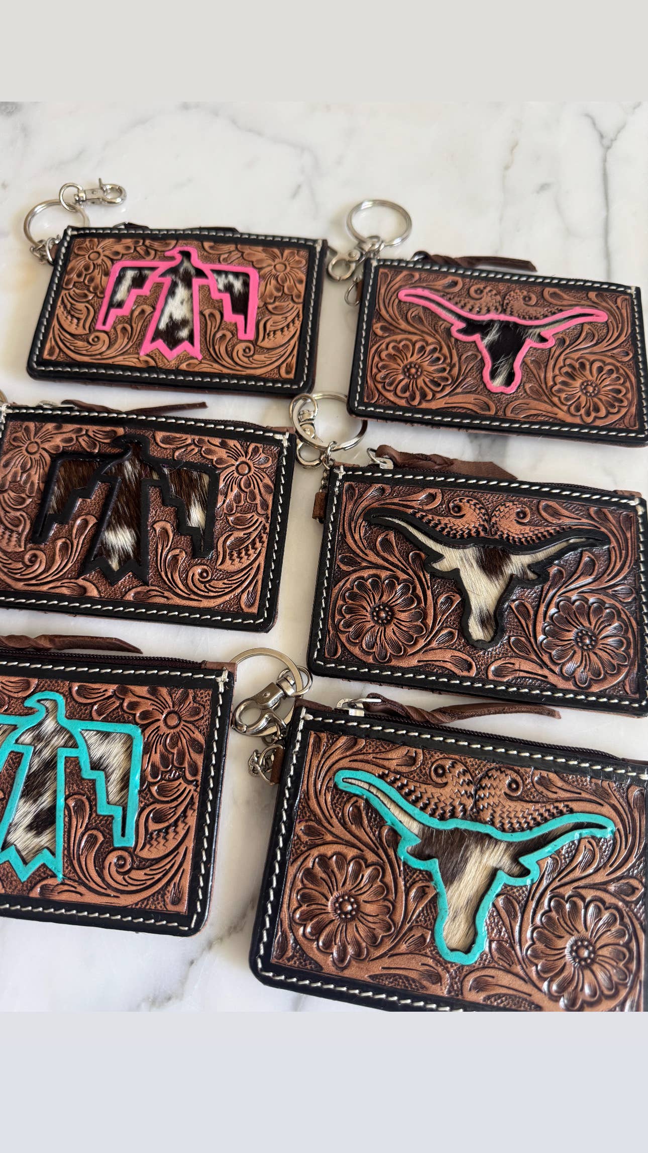 Longhorn Freebird Western Cowhide Leather Keychain Wallet: LONGHORN OR THUNDERBIRD