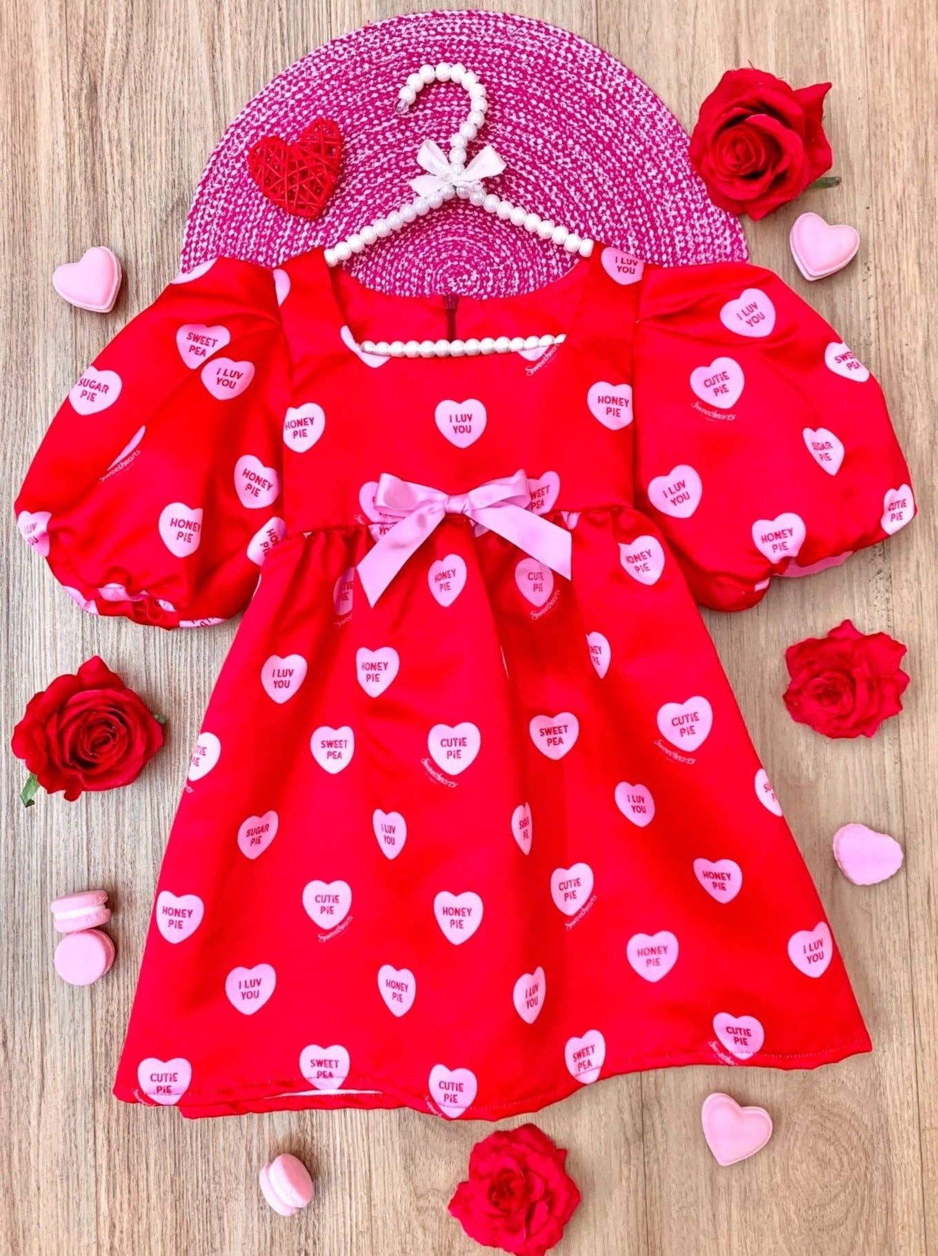 Sweethearts x Mia Belle Girls Melt My Heart Puff Dress: Red Mia Belle