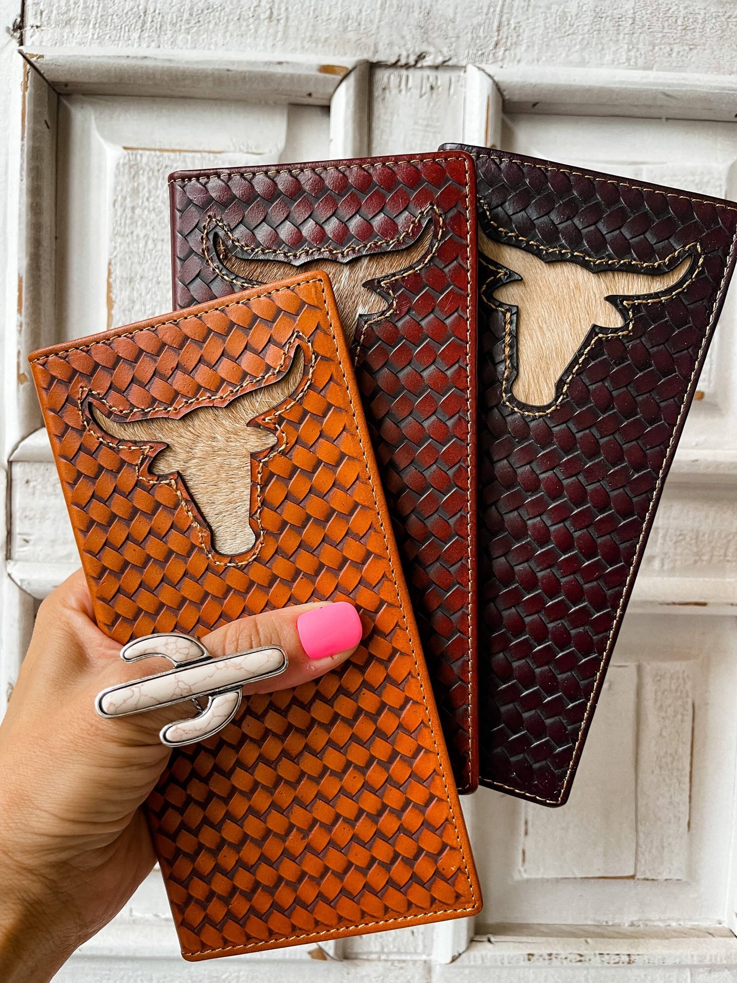 Genuine Tooled Leather Bi-Fold Wallet: Boho Ranch