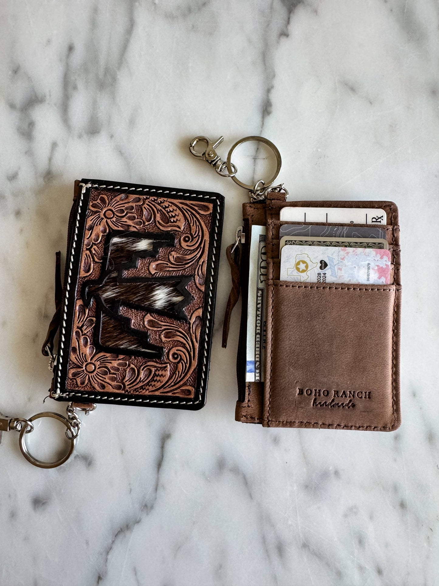 Longhorn Freebird Western Cowhide Leather Keychain Wallet: LONGHORN OR THUNDERBIRD