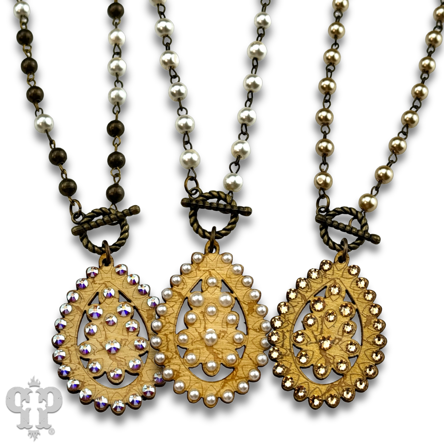 Toggle necklace with Austrian crystal Santa Fe teardrop pendant: White PP