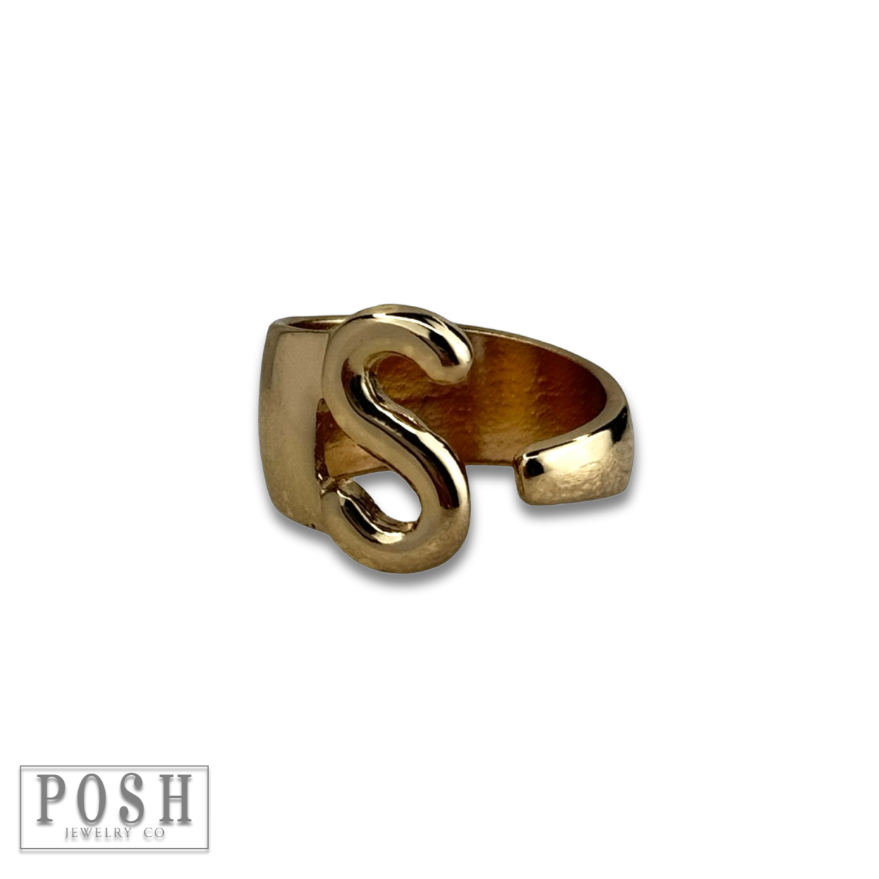 Bubble letter monogram initial ring: Gold / T