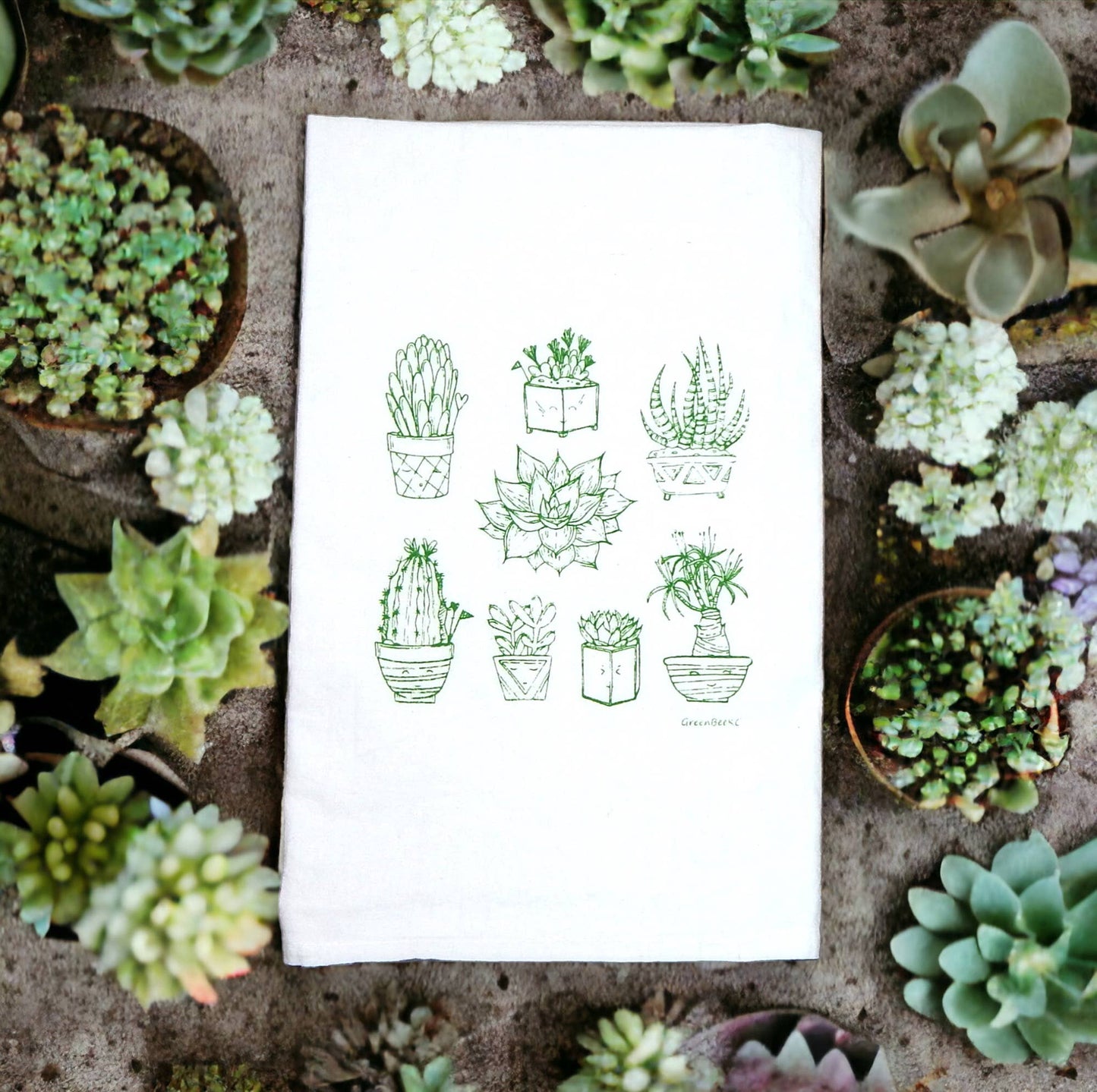 Succulent Dish Towel | Tea Towels | Flour Sack Dish Towels Green Bee