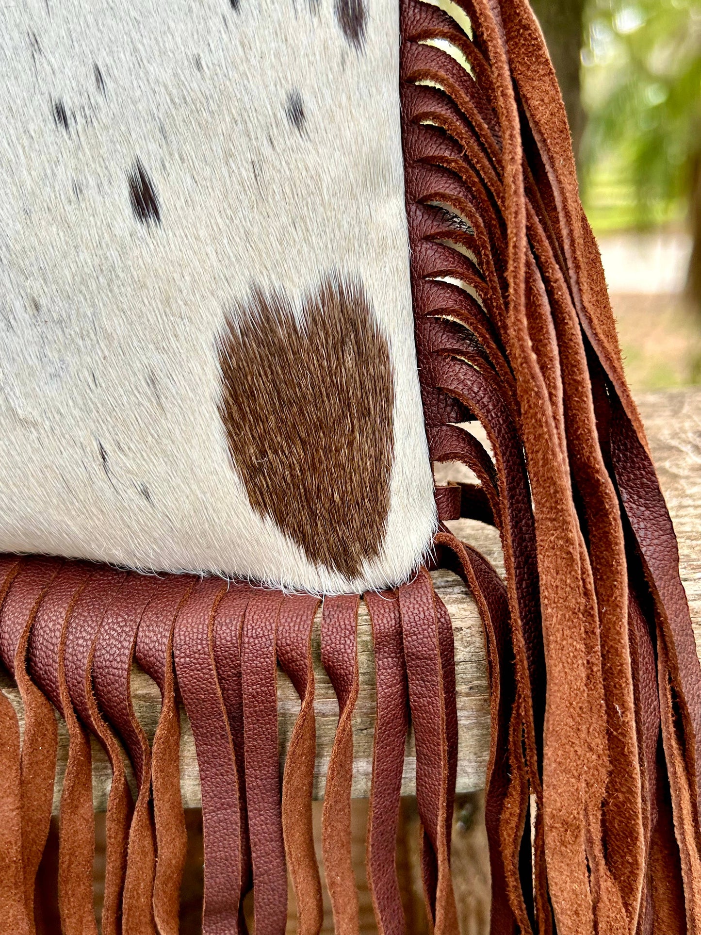 Upcycled LV Cowhide Leather Fringe Wristlet Wallet Bag Boho Southern Junkie