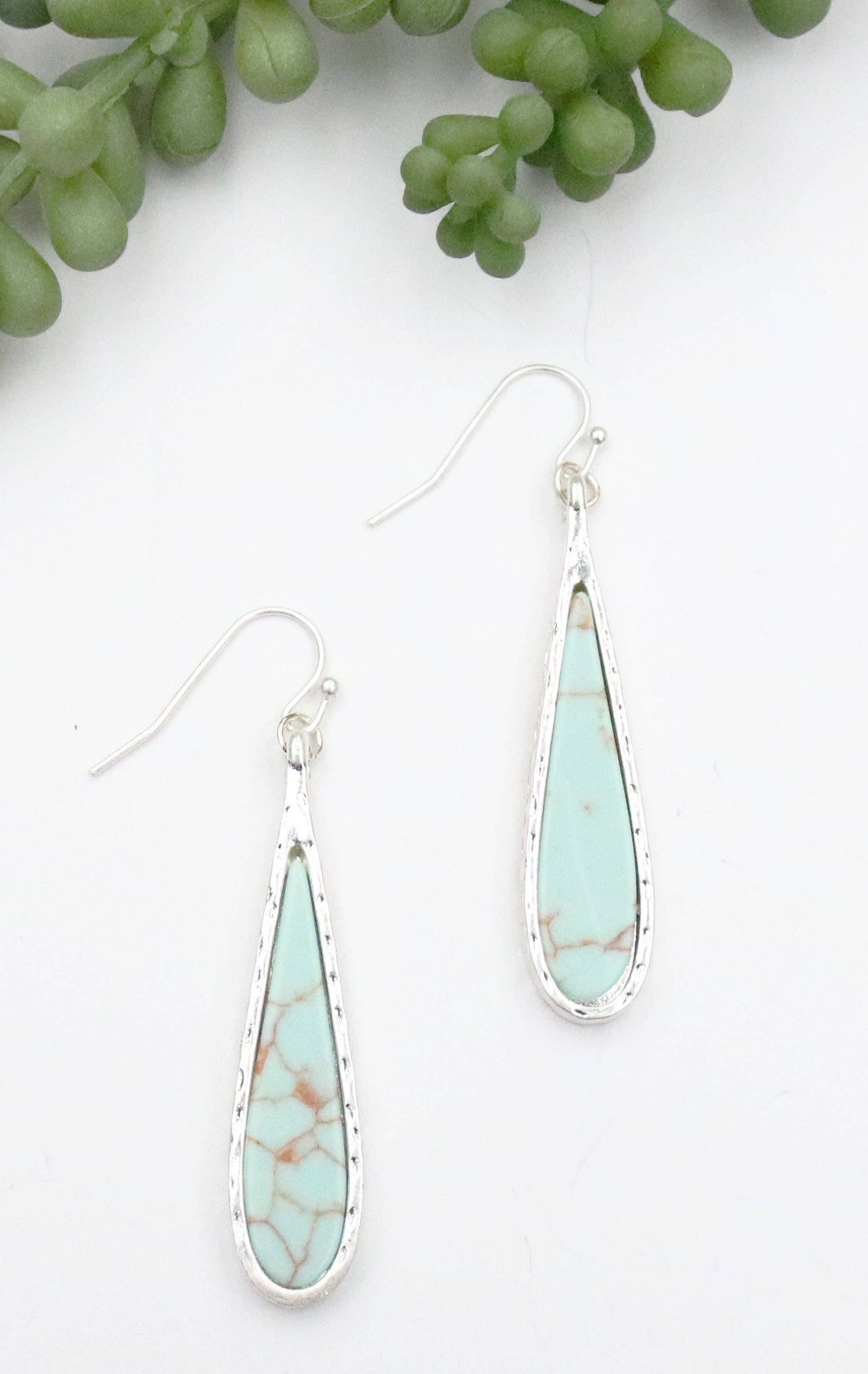 Silver Thin Teardrop Earring with Turq Inlay.. Westco