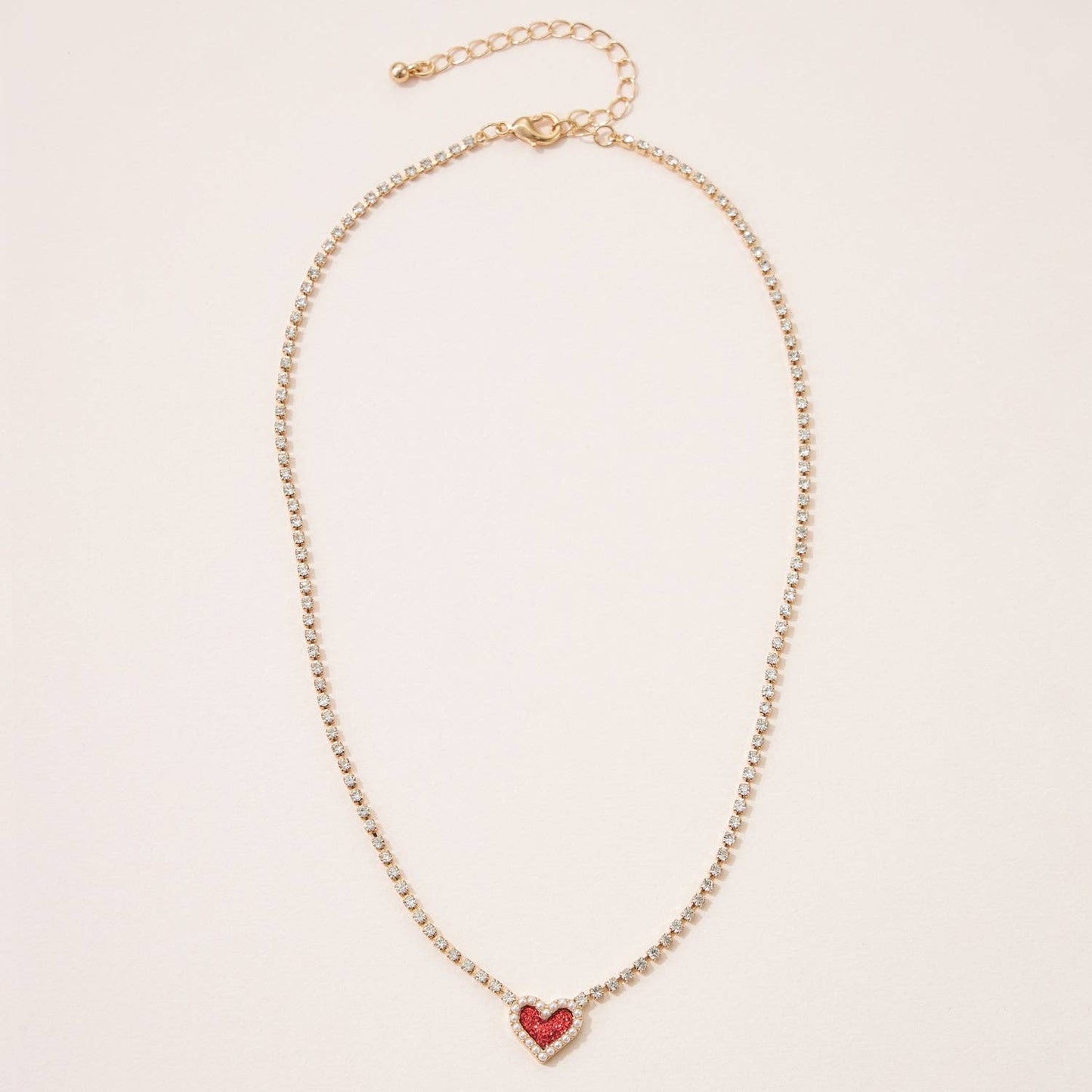 Heart Pendant Necklace with Clear Stone Line for Valentine's Day: Pink