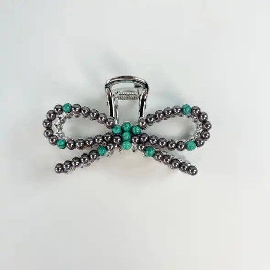 Turquoise/faux pearl bow clip Rockin