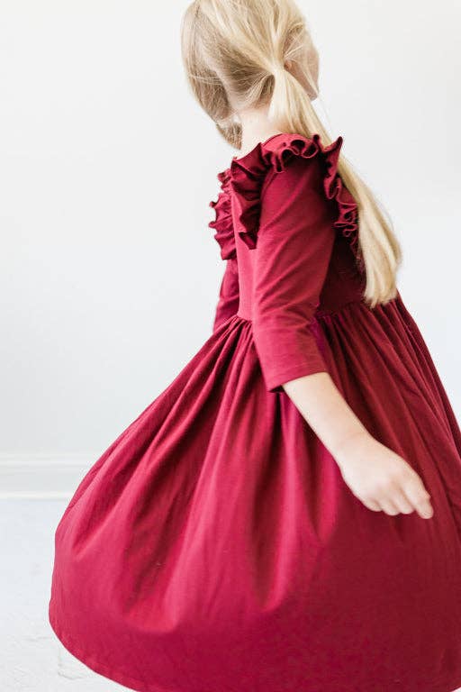 Burgundy Ruffle Twirl Dress: Mila and Rose