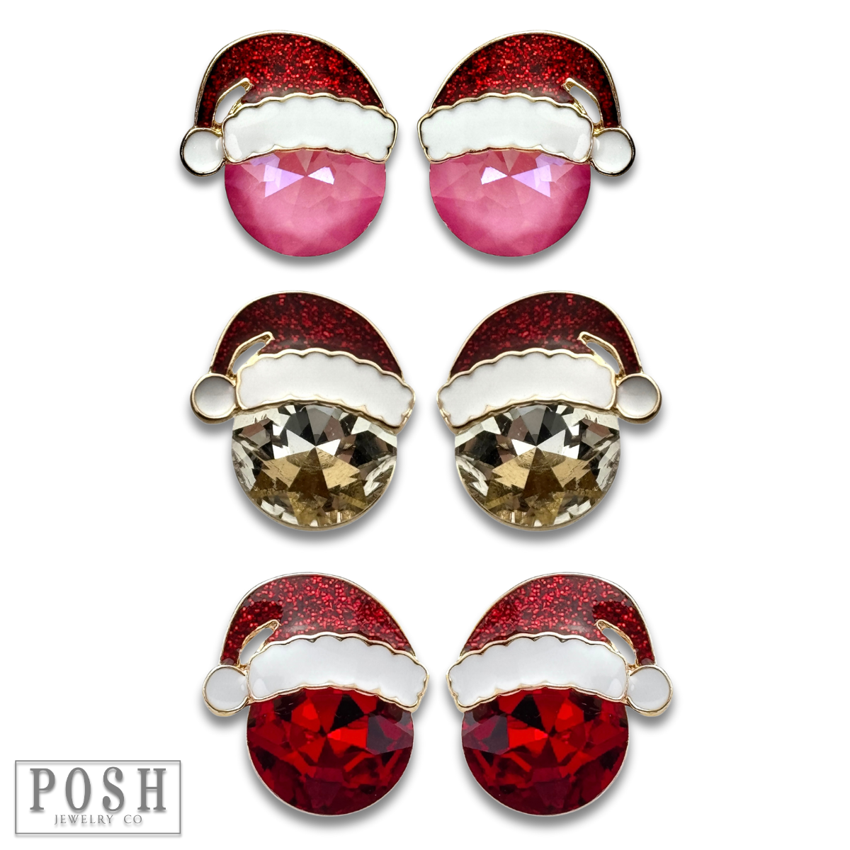 Rhinestone Santa hat earring: Red PP
