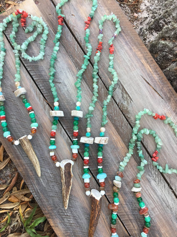 Full Beaded Stretchy Antler Point Necklace