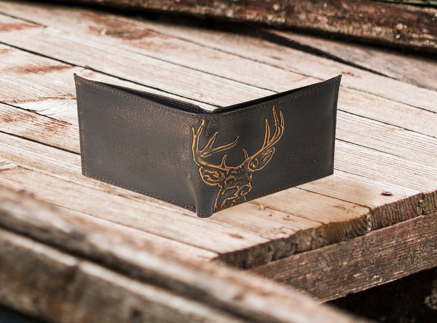 Buck Burnished Leather Zep Bifold Wallet