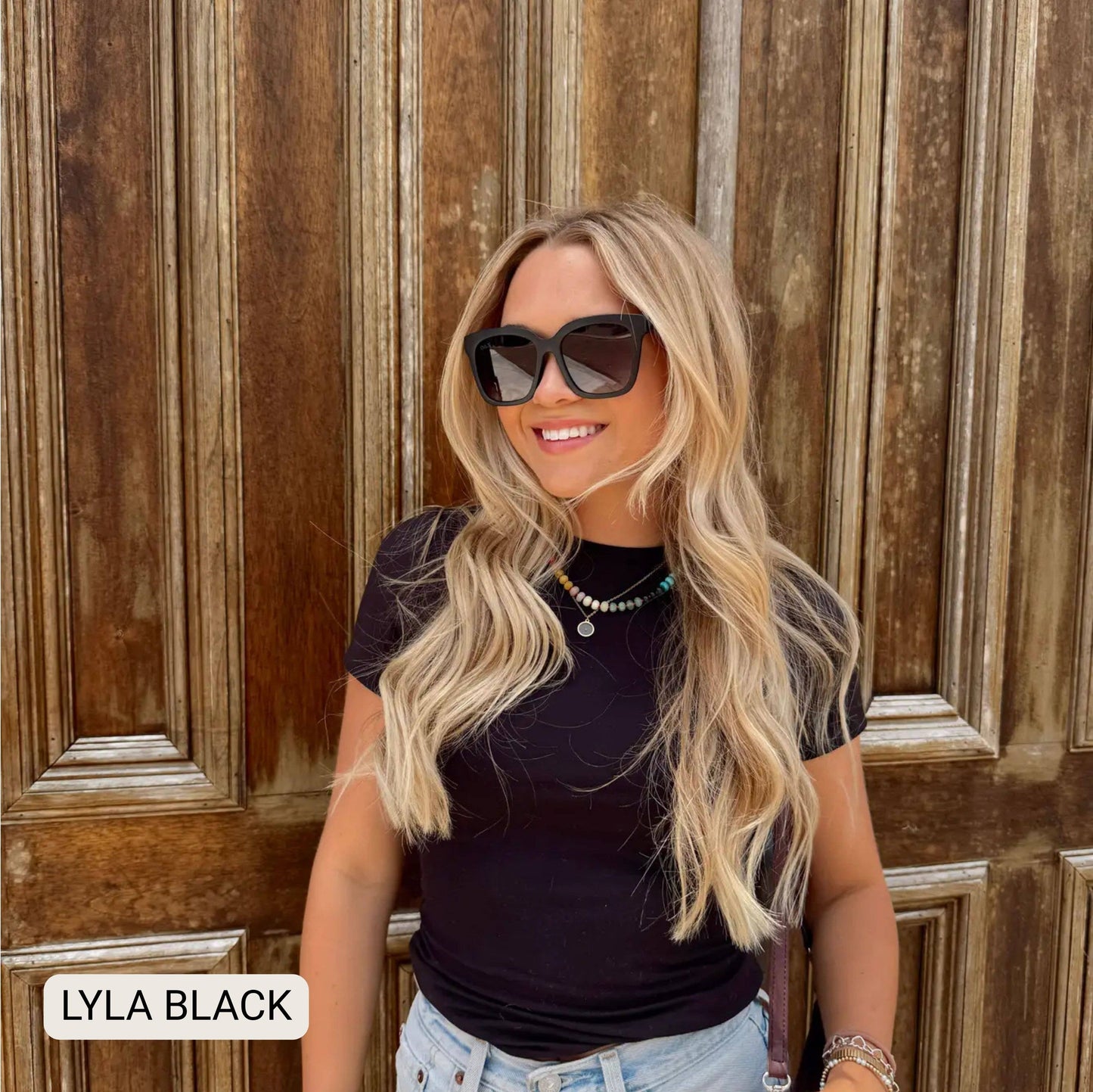 Lyla - Polarized Medium Cat Eye Sunglasses: Black Fl Dax