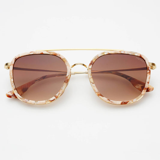 Weston Acetate Round Unisex Sunglasses: Pink Pearl / Brown Freyrs