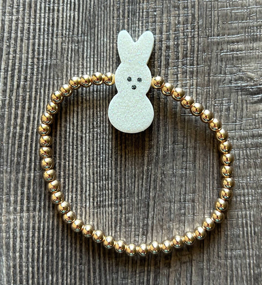 Easter Gold Bead Bracelet with Bunny Accent Bead: JInk Fl/ Tx