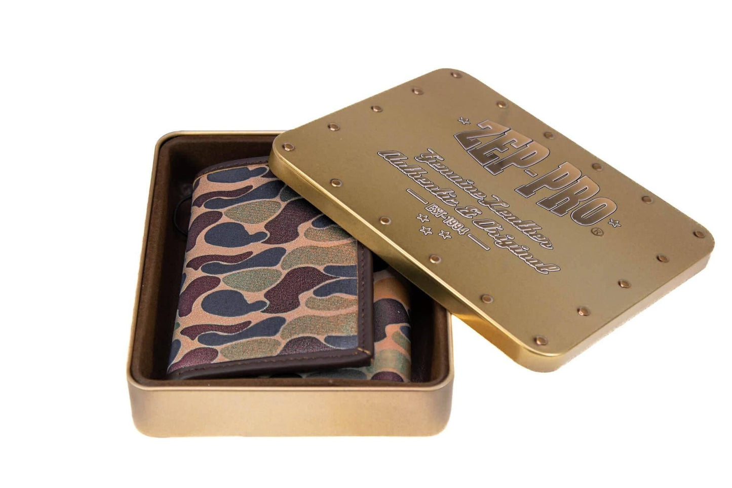 Shotshell Men's Trifold Old School Zep  Camo Leather Wallet