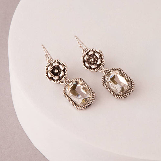 Western Floral Jeweled Post Dangle Earrings :