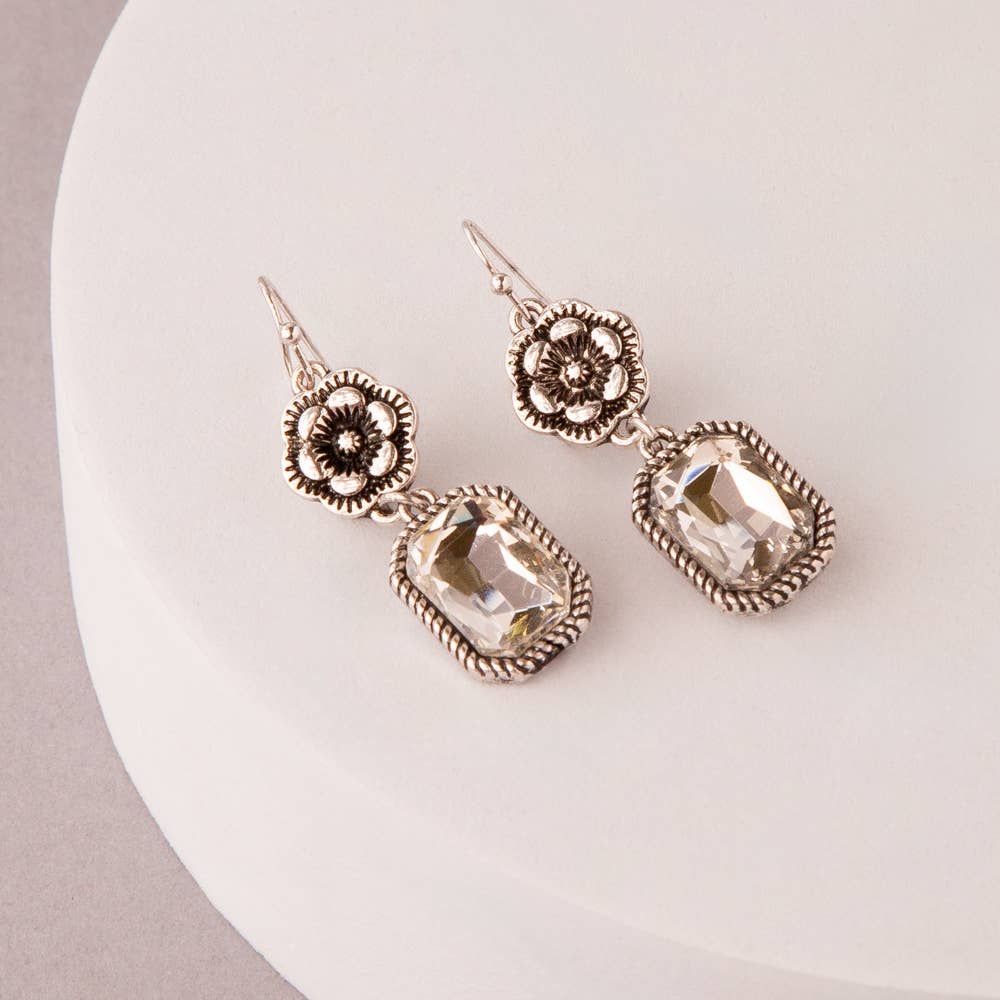 Western Floral Jeweled Post Dangle Earrings : Pink