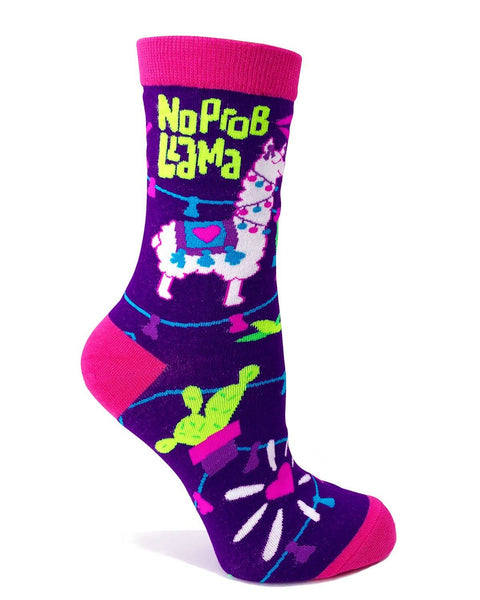 No Prob Llama Women's Crew Socks- Fabdaz