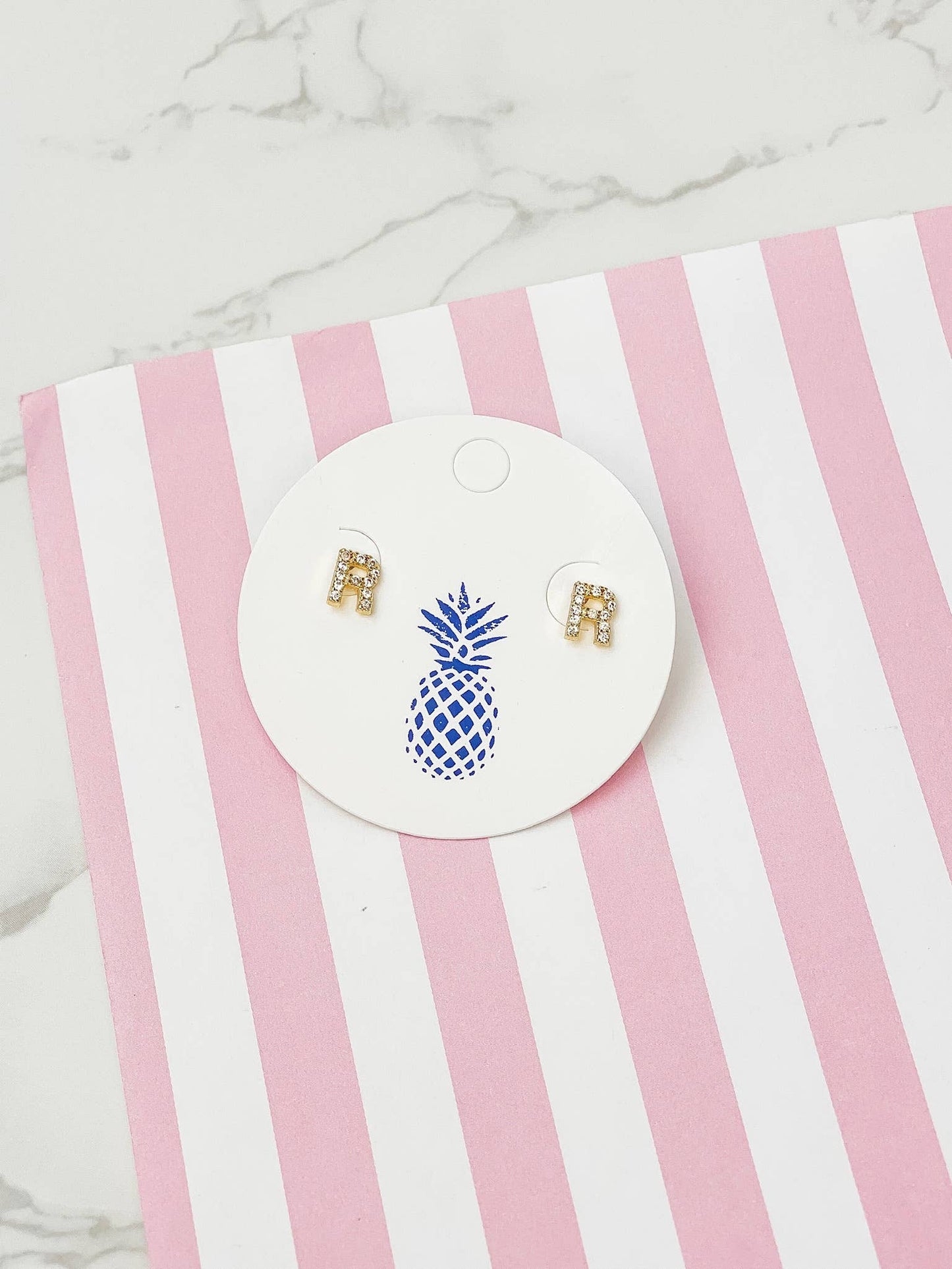 Cubic Zirconia Initial Stud Earrings- Gold: Y