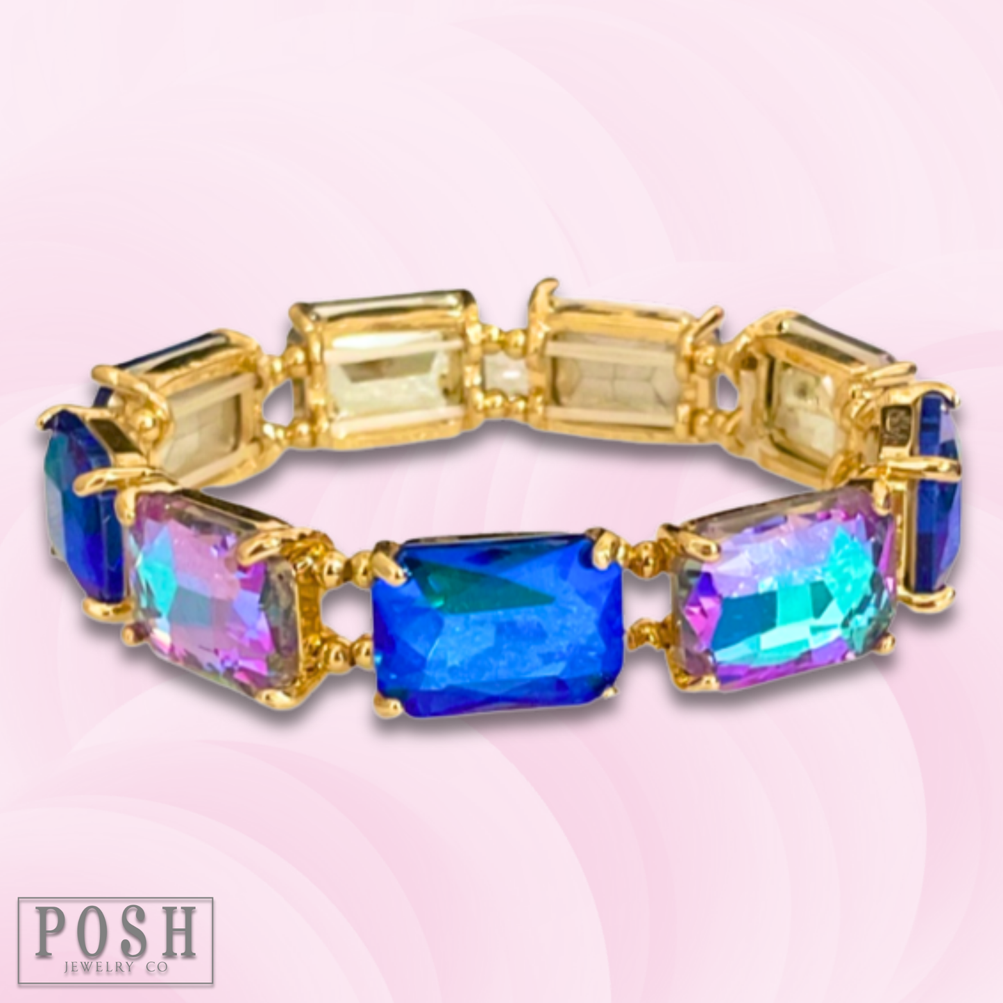 Large rectangle rhinestone bracelet - LC: Blue PP