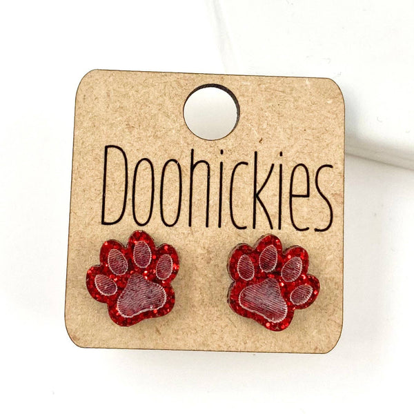 Paw Stud Earrings: Maroon Glitter Doohickie