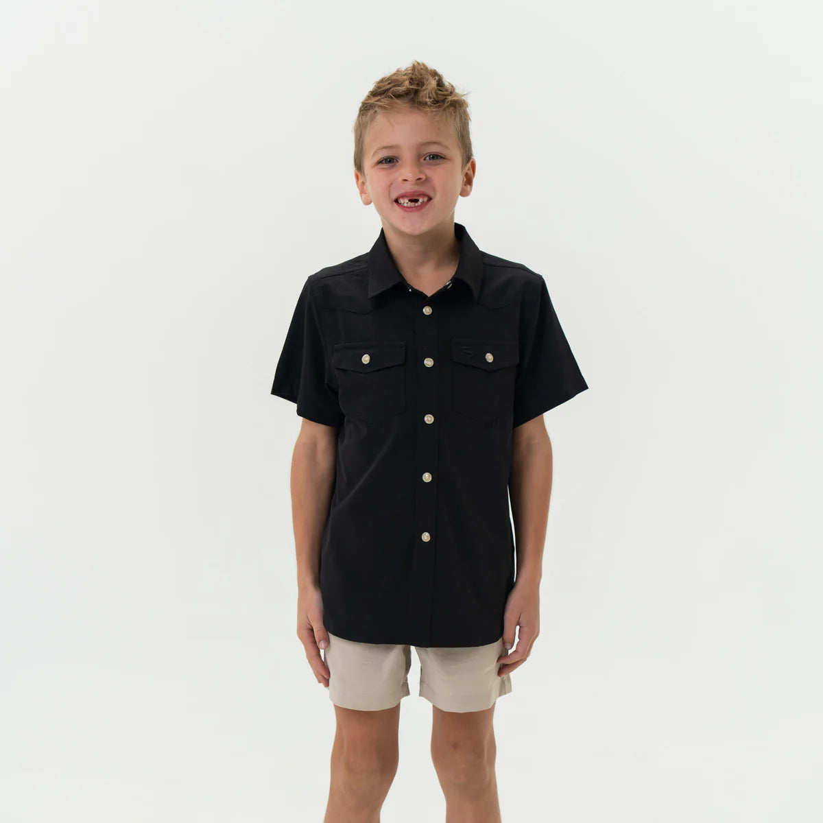 Black Performance Western shirt Youth with Pearl Snaps