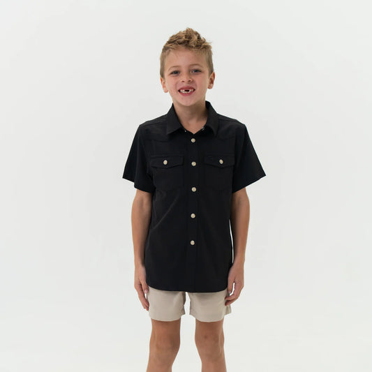 Black Performance Western shirt Youth with Pearl Snaps