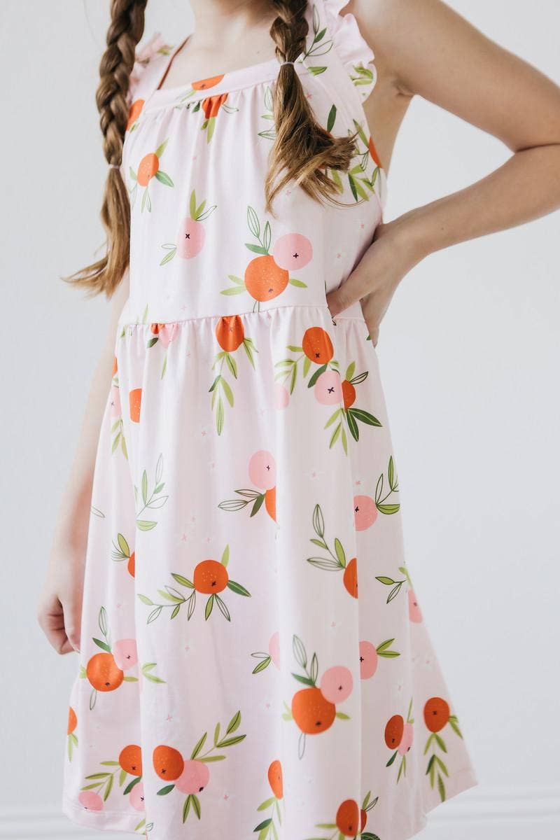 Tangerine Ruffle Cross Back Dress: Mila Fl
