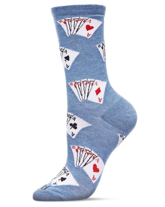 Playing Cards Bamboo Ladies Crew Socks Denim Heather / 9-11 Inf Class