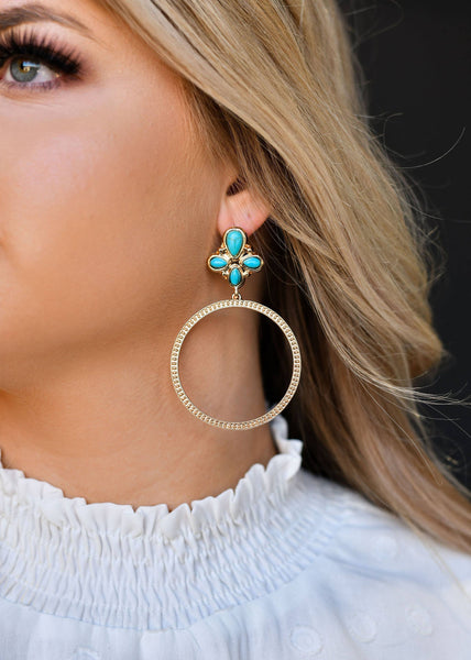 Gold Dotted Hoop Earring on Turquoise Cluster Post West Co