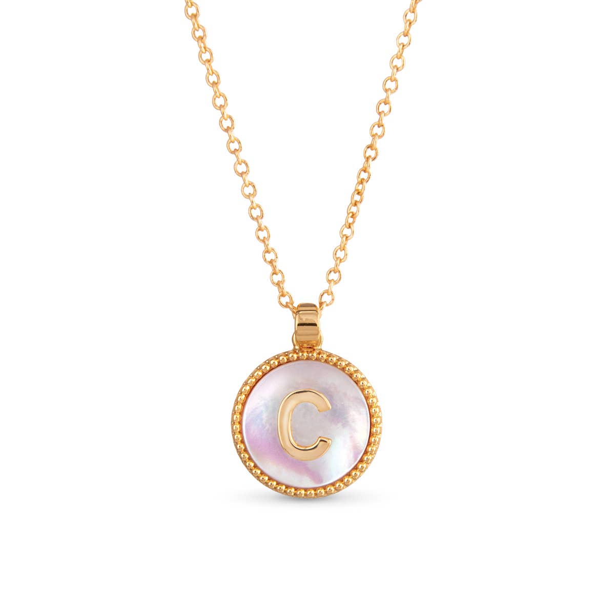 Gold Mother of Pearl Initial Necklaces |