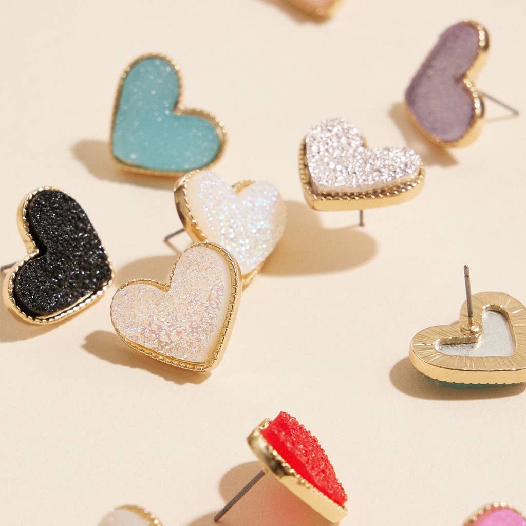 Heart Druzy Stone Stud Earrings: Black / One / 4SE31170