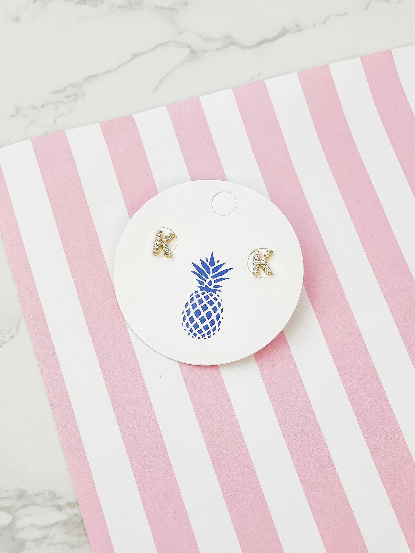 Cubic Zirconia Initial Stud Earrings- Gold: Y