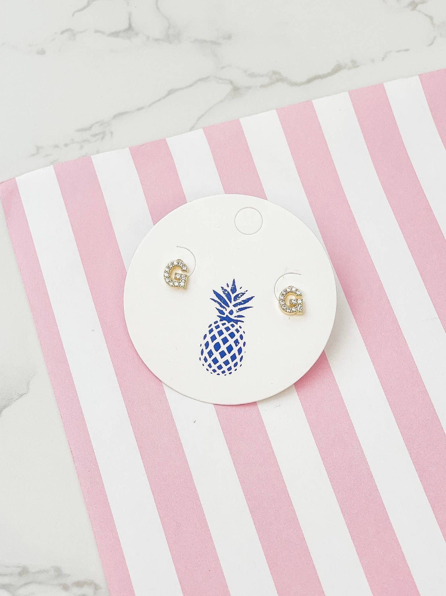 Cubic Zirconia Initial Stud Earrings- Gold: Y