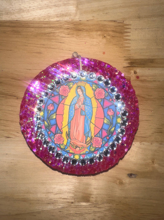 Our Lady of Guadalupe Rhinestones Car Freshie Leafcutter