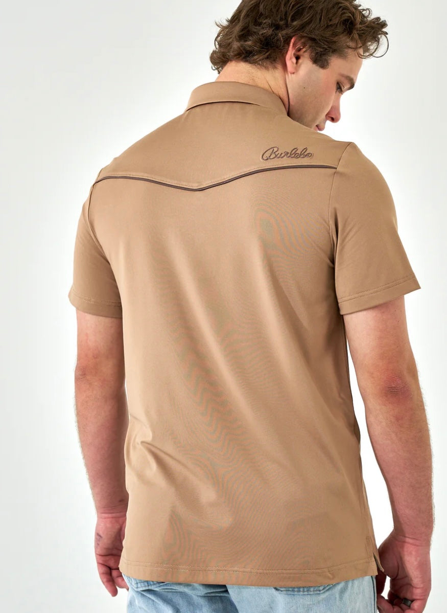 Khaki Pearl Snap Mallards Performance Polo Burlebo