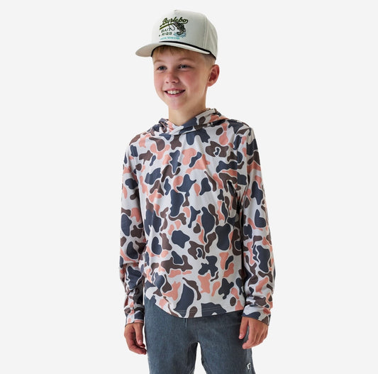 Vintage Camo Burlebo Youth Performance Hoodie With UPF 50 Sun Protection Tx/ Fl