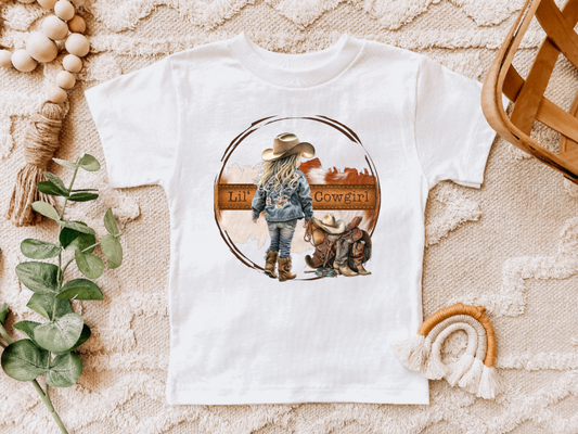Lil Cowgirl Western Kids Tee Shirt: Natural Avary