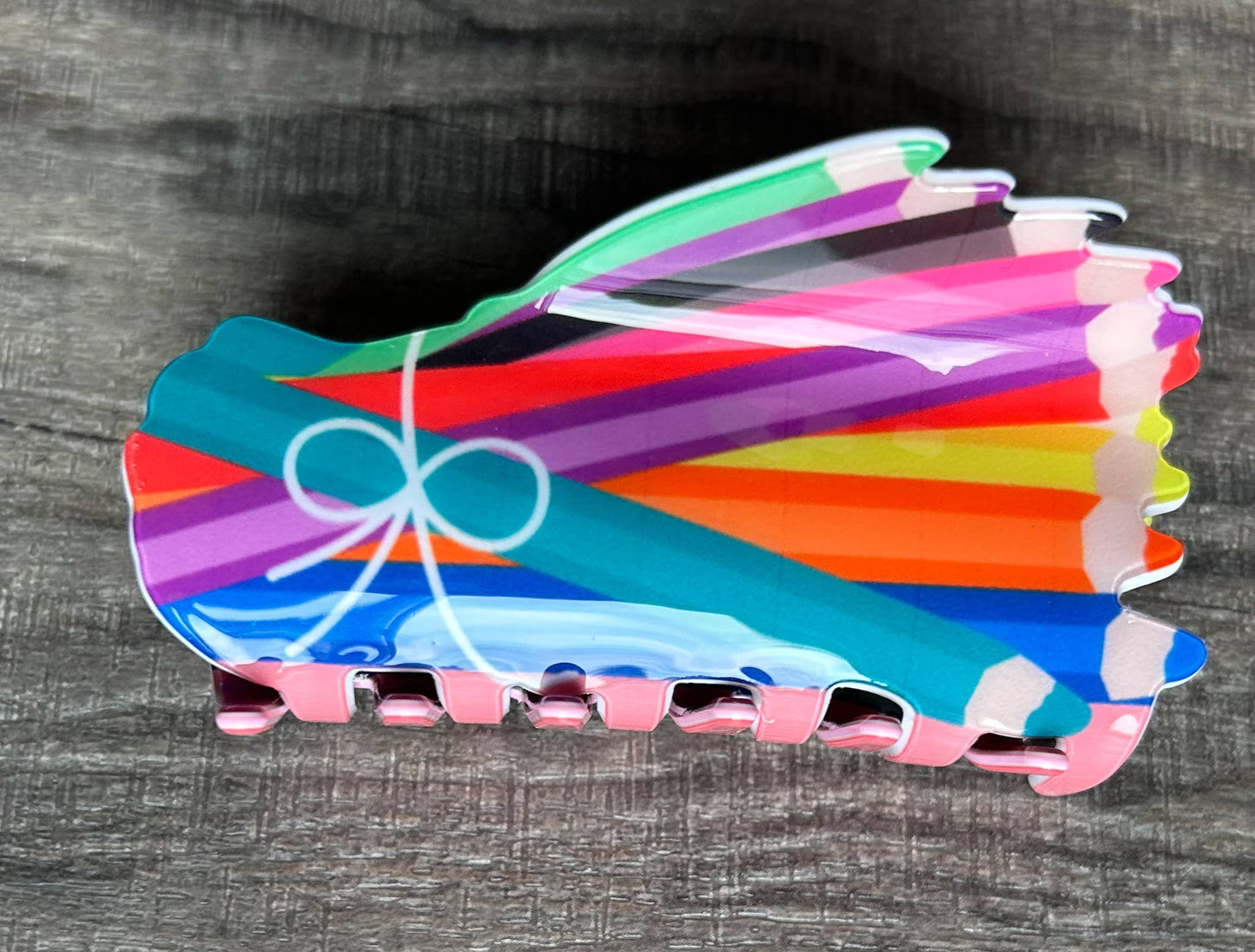 Teacher Theme Claw Hair Clip: Pencil JInk Fl