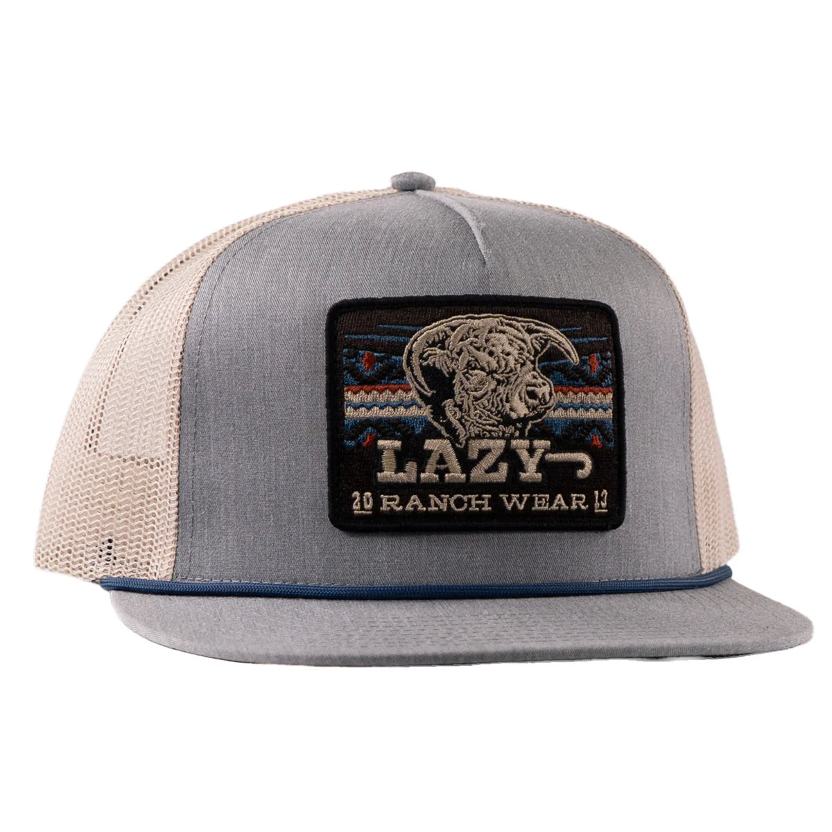 Lazy J Ranchwear Chambray & Tan Aztec Tribal Classic Rope Trucker Hat