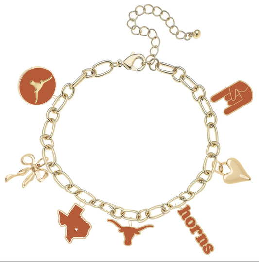 Texas Longhorns Enamel Icons Charm Bracelet in Shiny Gold
