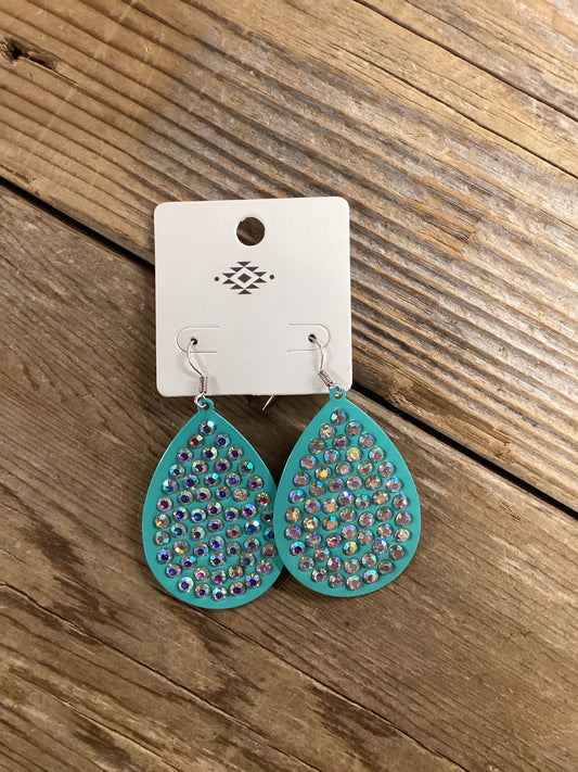 Teal gemstone oval earrings