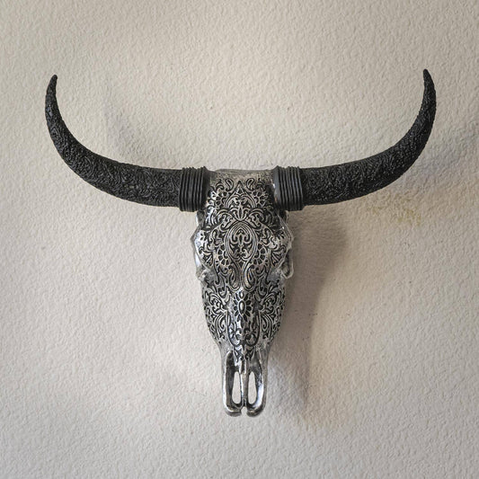 Carved Silver Cow Decorative Skull Pacific T