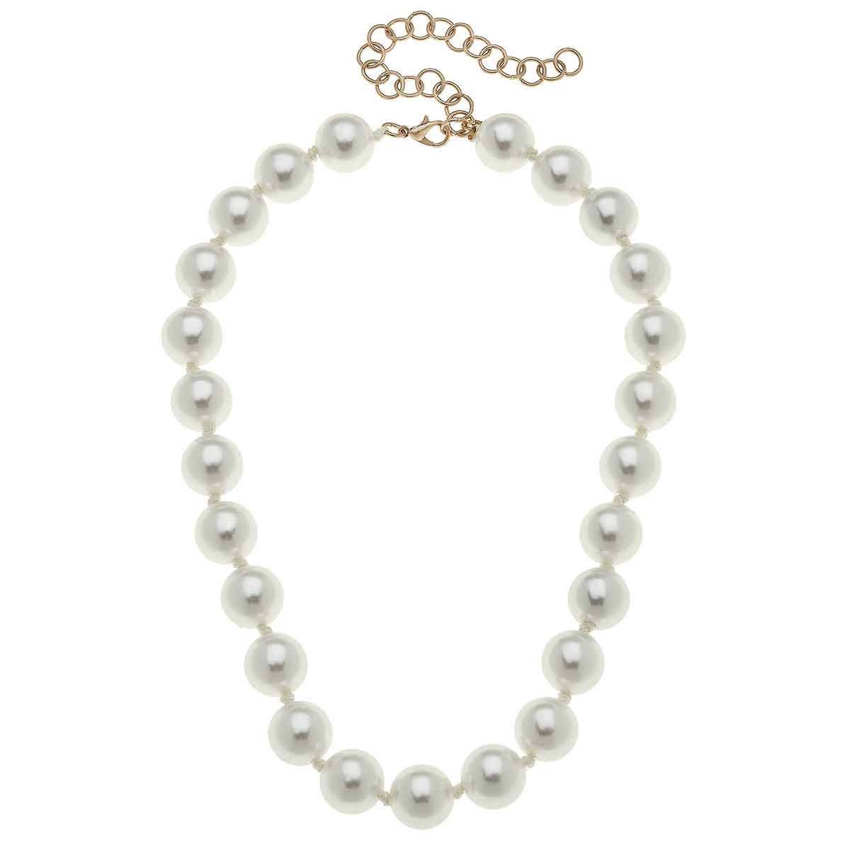 Eleanor Beaded Pearl Necklace in Ivory canvas