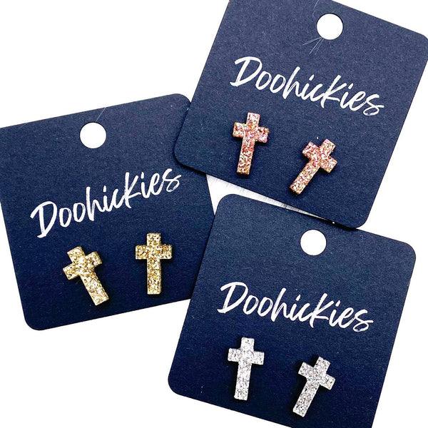 Glitter Cross Studs Glitter Gold Doohickie